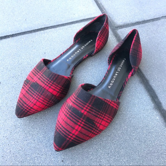 CHINESE LAUNDRY flats red plaid fabric d’Orsay women’s shoes checkered preppy 9 - Picture 8 of 9